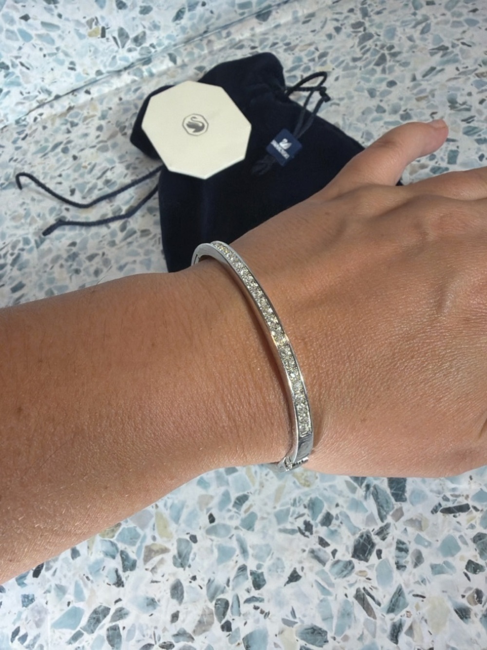 Swarovski Dextera Octagon Bangle Bracelet Crystal Pavé Silver Tone Hinged - Picture 7 of 7